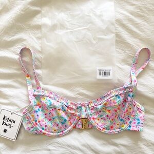 Kulani Kinis Double Ruffle Underwire Bra Bikini Top Moonflower Floral Womens XS